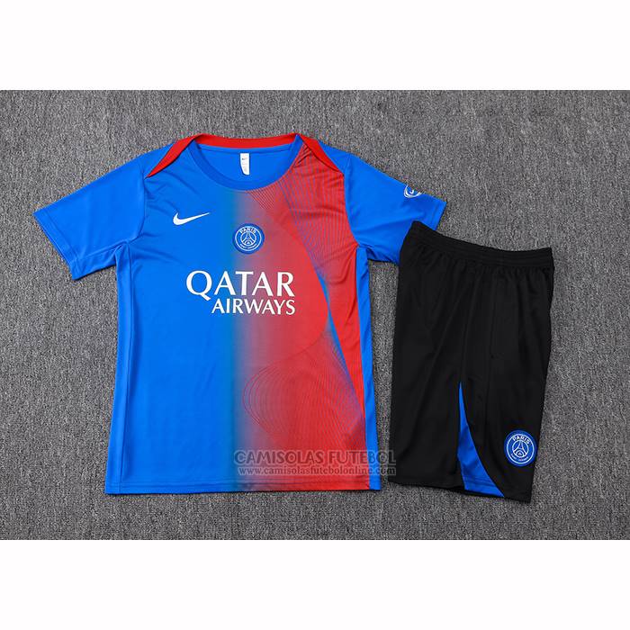 Fato de Treino Paris Saint-Germain Manga Curta 2025-2026 Azul Vermelho - Calcas Curta